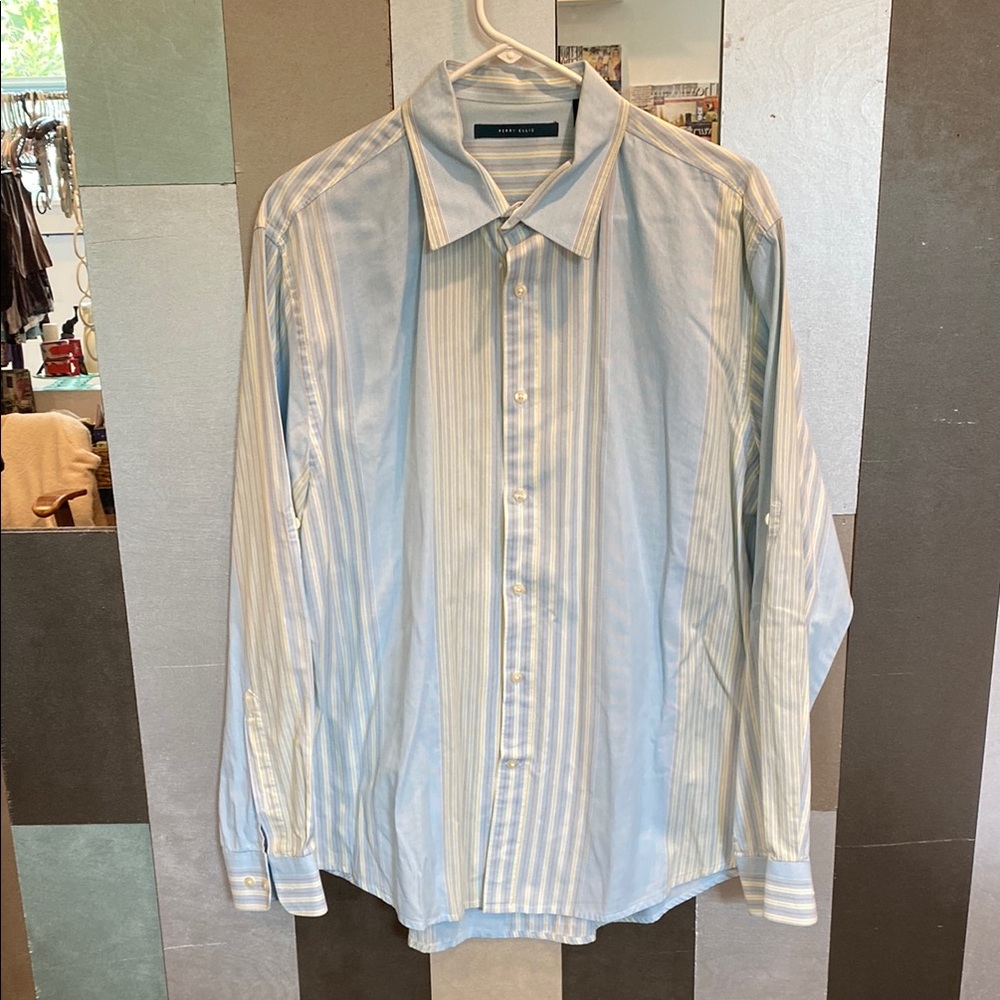 Perry Ellis Men's Preppy Blue Striped Shirt